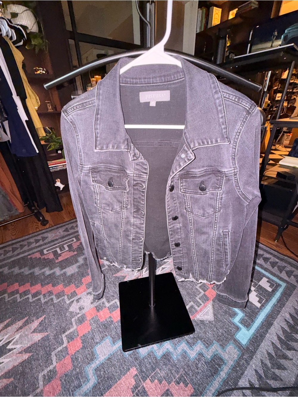 Just USA Washed Black Cropped Denim Jacket